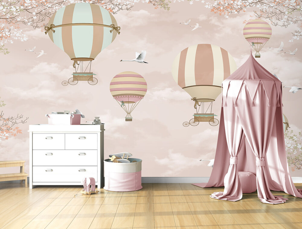 PAPIER PEINT: MONTGOLFIÈRE ROSE SKU2416 – Image 2