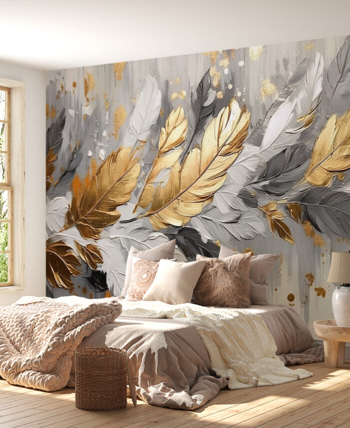 PAPIER PEINT: PLUME DORÉE SKU2427