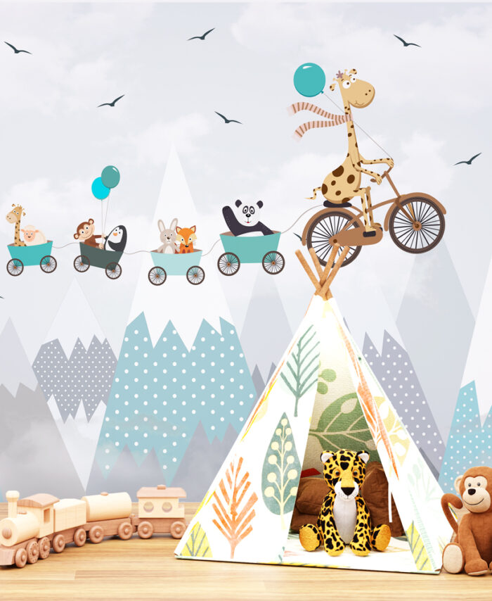 PAPIER PEINT:  Girafe et Montagne Graphique SKU2435
