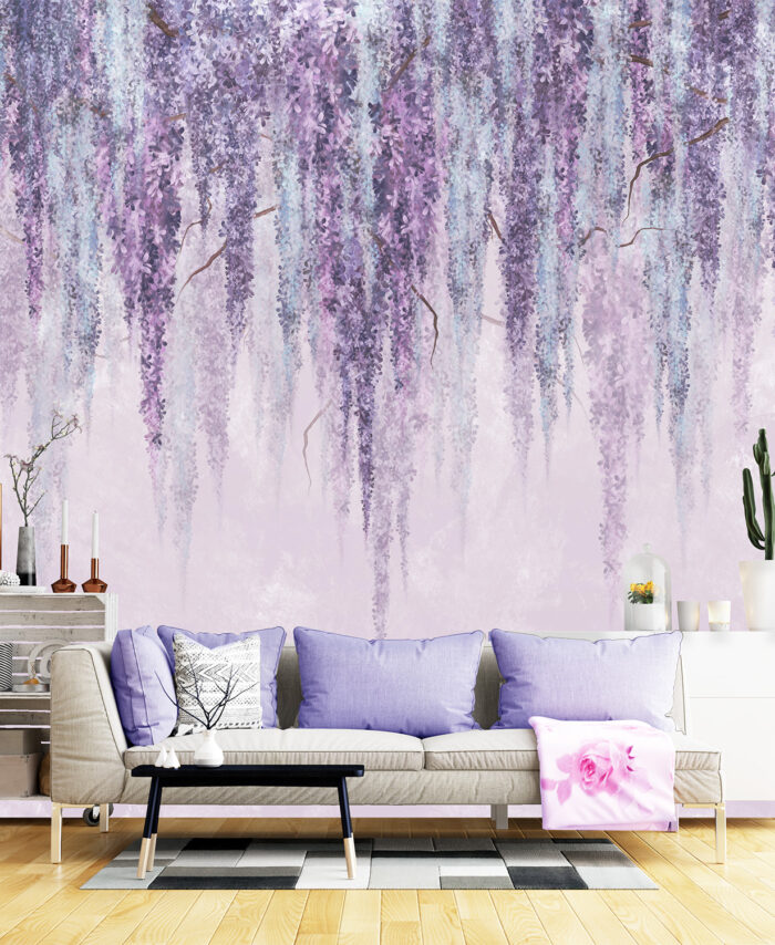 PAPIER PEINT: GUIRLANDE FLEUR MAUVE SKU2471