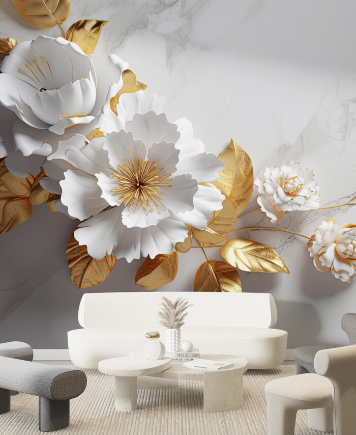 PAPIER PEINT: ARBRE À FLEURS DORÉ SKU2475