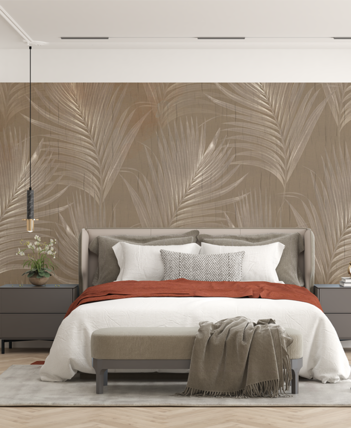 PAPIER PEINT FEUILLAGE TROPICAL - BEIGE SABLE - SKU2517