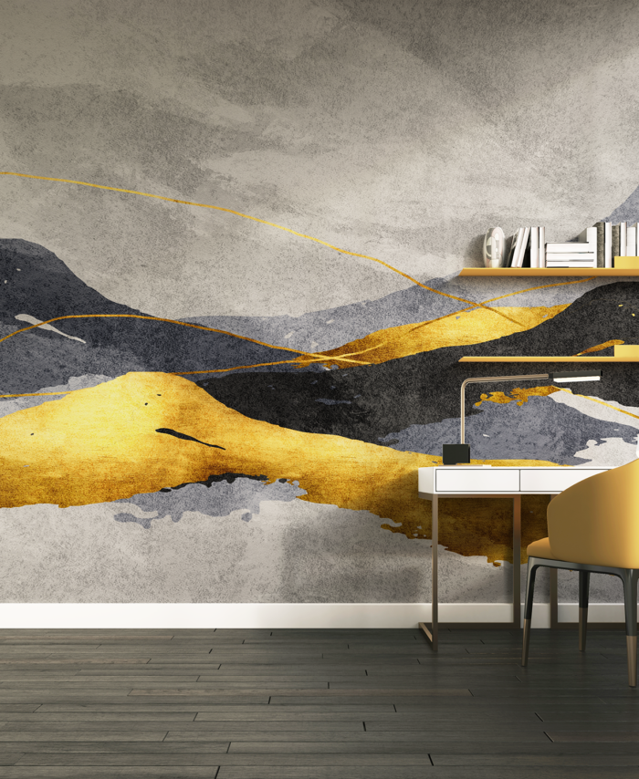 PAPIER PEINT PAYSAGE DORÉ - GRIS ET NOIR - SKU2522