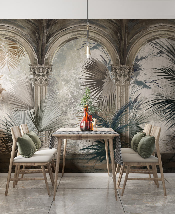 PAPIER PEINT PALAIS TROPICAL - ARCHITECTURE ET PALMES - SKU2526